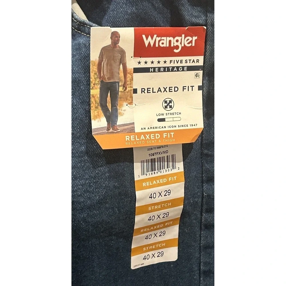 LOT OF 2 NWT Wrangler Men's 40x29 Five Star Heritage Relaxed Fit Denim Jeans NEW
